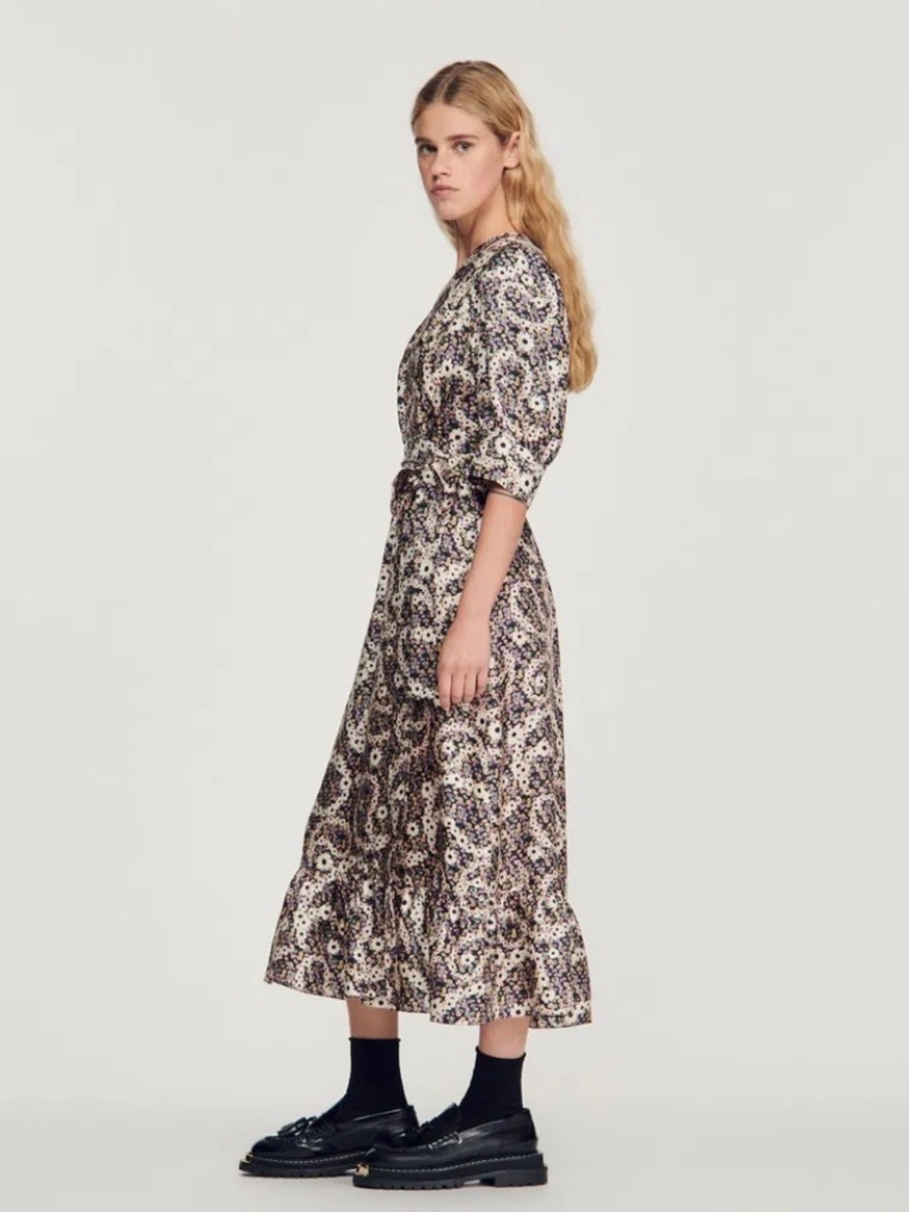 Sandro Floral-Print Silk Midi Dress - Picture 3 of 9